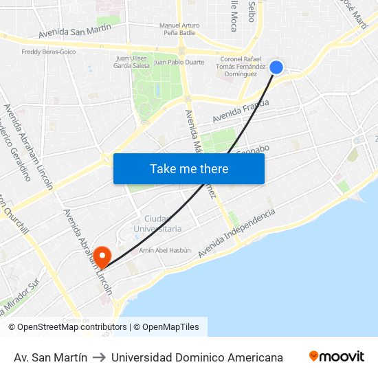 Av. San Martín to Universidad Dominico Americana map