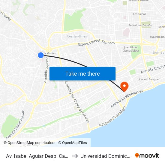 Av. Isabel Aguiar Desp. Carr. Duarte Vieja to Universidad Dominico Americana map