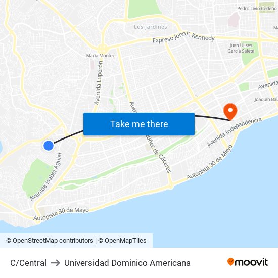 C/Central to Universidad Dominico Americana map