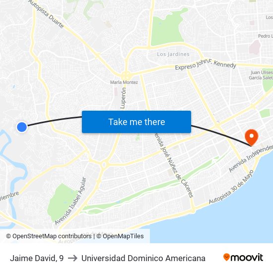 Jaime David, 9 to Universidad Dominico Americana map
