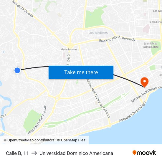 Calle B, 11 to Universidad Dominico Americana map