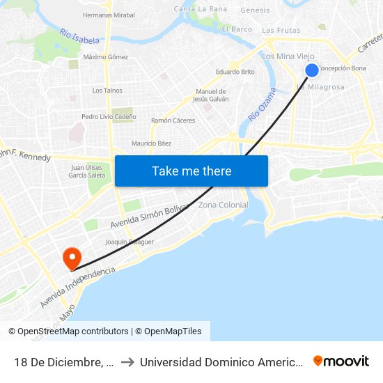 18 De Diciembre, 10 to Universidad Dominico Americana map