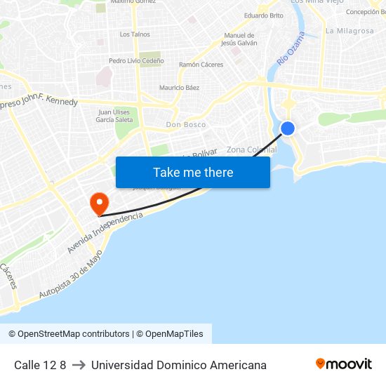 Calle 12 8 to Universidad Dominico Americana map