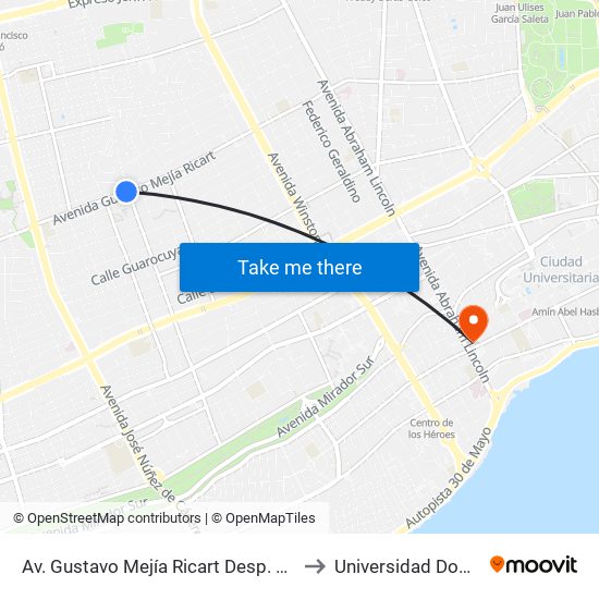Av. Gustavo Mejía Ricart Desp. Av. Dr. Fernando Alberto Defilló to Universidad Dominico Americana map