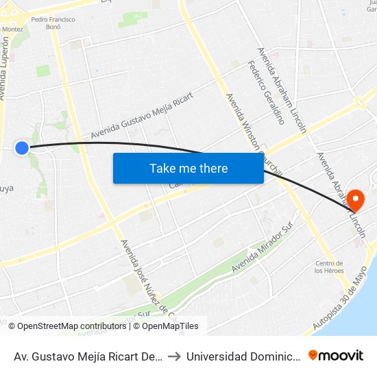 Av. Gustavo Mejía Ricart Desp. C/27 Oeste to Universidad Dominico Americana map