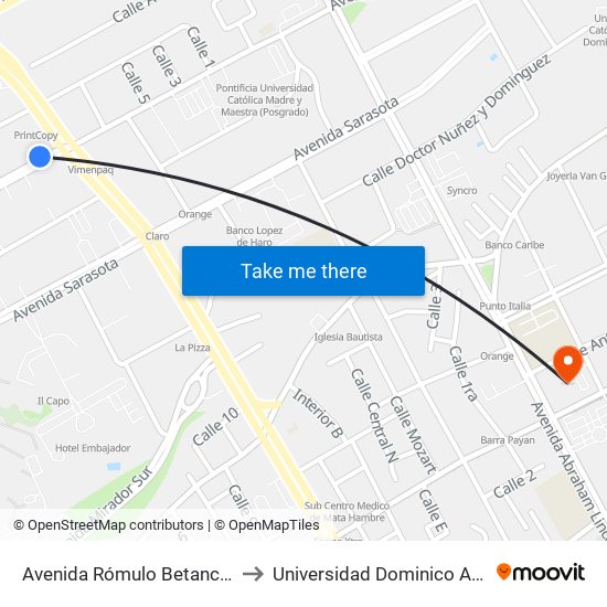 Avenida Rómulo Betancourt, 253 to Universidad Dominico Americana map