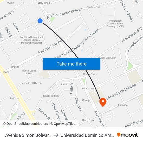 Avenida Simón Bolívar, 1054 to Universidad Dominico Americana map