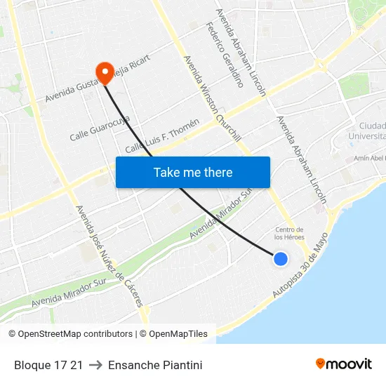 Bloque 17 21 to Ensanche Piantini map