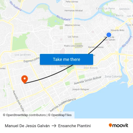 Manuel De Jesús Galván to Ensanche Piantini map