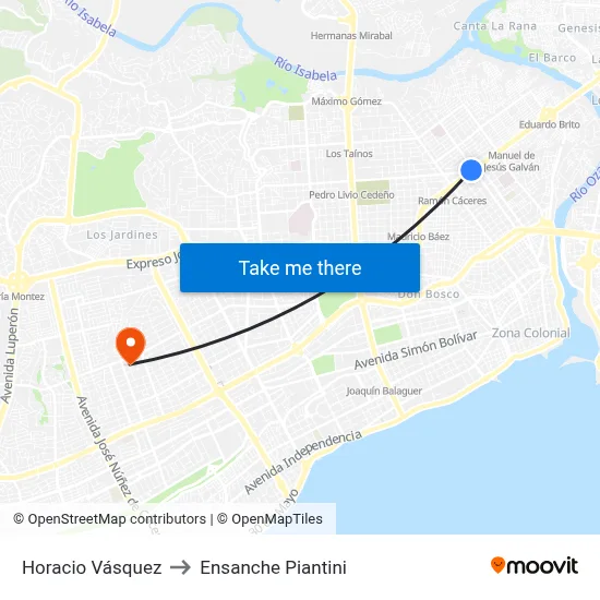 Horacio Vásquez to Ensanche Piantini map