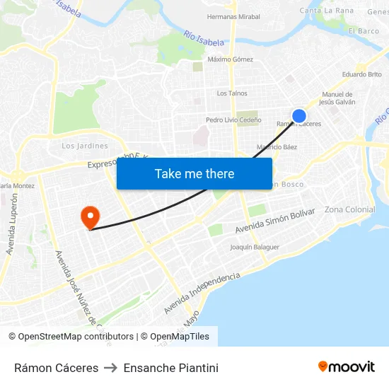 Rámon Cáceres to Ensanche Piantini map
