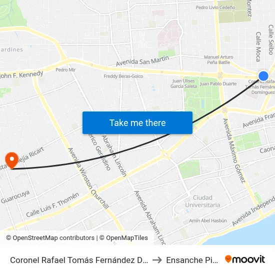Coronel Rafael Tomás Fernández Domínguez to Ensanche Piantini map