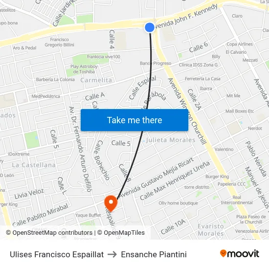 Ulises Francisco Espaillat to Ensanche Piantini map