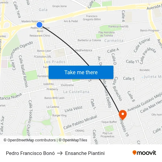 Pedro Francisco Bonó to Ensanche Piantini map