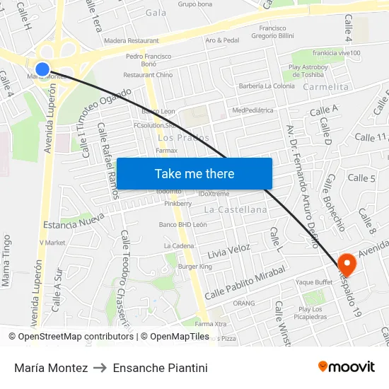 María Montez to Ensanche Piantini map