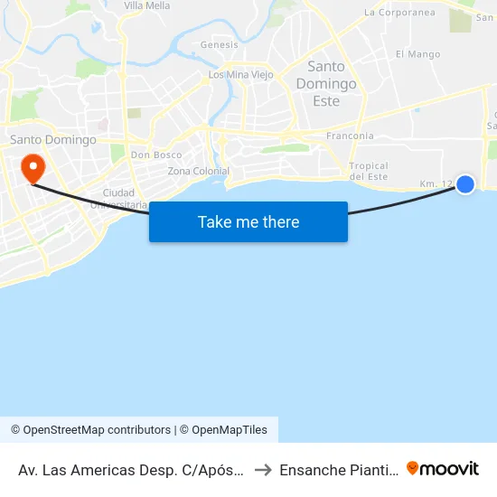 Av. Las Americas Desp. C/Apóstol to Ensanche Piantini map