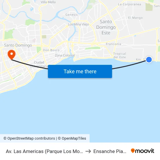 Av. Las Americas (Parque Los Molinos) to Ensanche Piantini map