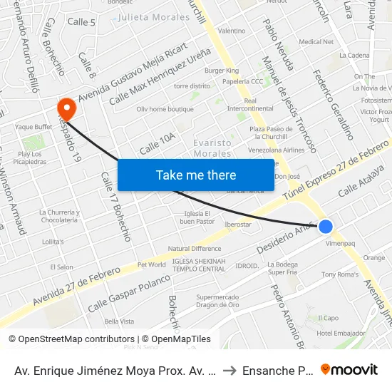 Av. Enrique Jiménez Moya Prox. Av. Simon Bolivar to Ensanche Piantini map