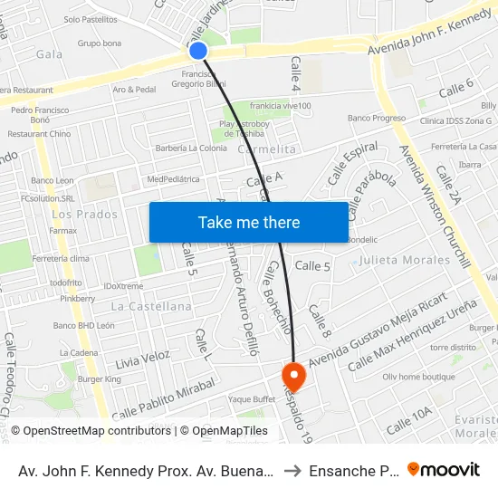 Av. John F. Kennedy Prox. Av. Buenaventura Freites to Ensanche Piantini map