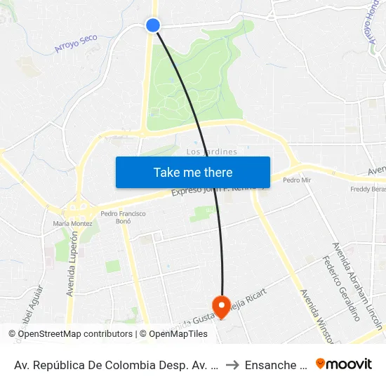 Av. República De Colombia Desp. Av. Carlos Perez Ricart to Ensanche Piantini map