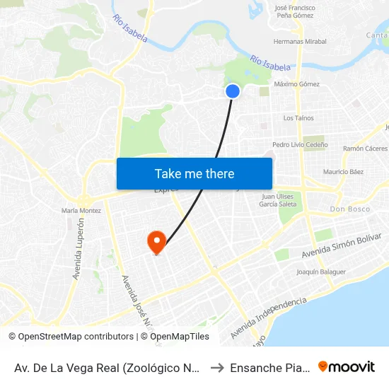 Av. De La Vega Real (Zoológico Nacional) to Ensanche Piantini map