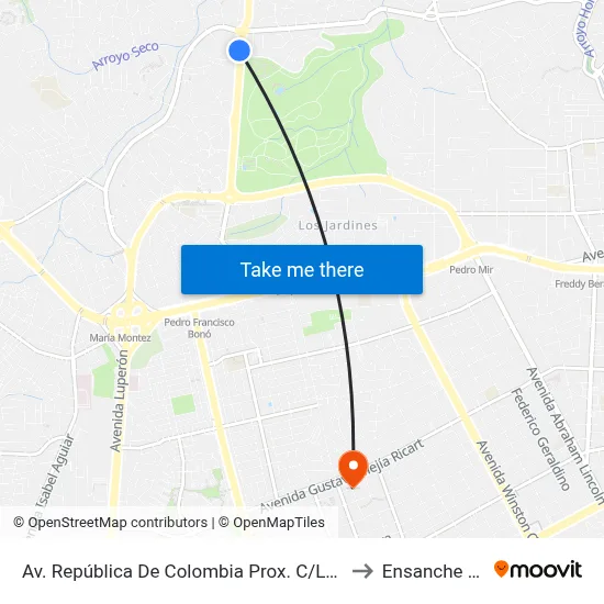 Av. República De Colombia Prox. C/Los Conquistadores to Ensanche Piantini map