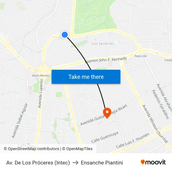 Av. De Los Próceres (Intec) to Ensanche Piantini map