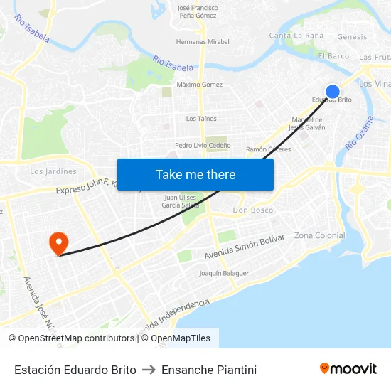 Estación Eduardo Brito to Ensanche Piantini map