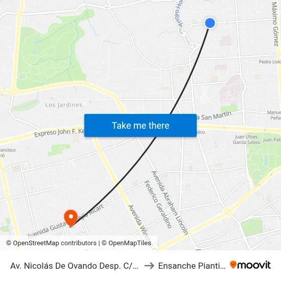 Av. Nicolás De Ovando Desp. C/43 to Ensanche Piantini map