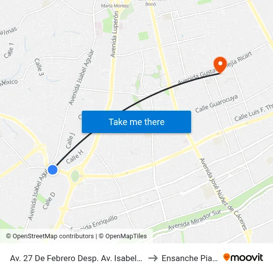 Av. 27 De Febrero Desp. Av. Isabel Aguilar to Ensanche Piantini map