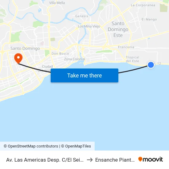 Av. Las Americas Desp. C/El Seibo to Ensanche Piantini map