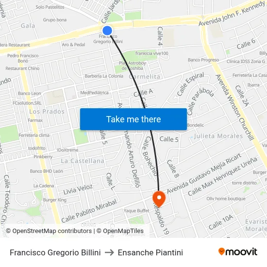Francisco Gregorio Billini to Ensanche Piantini map