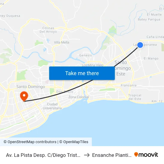 Av. La Pista Desp. C/Diego Tristan to Ensanche Piantini map