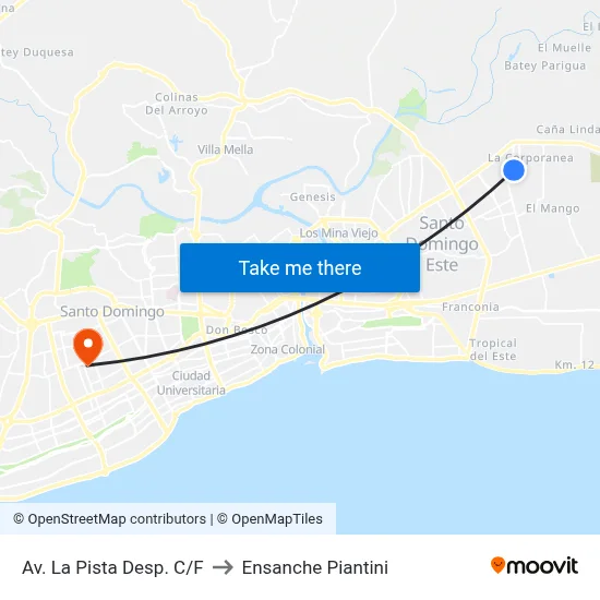 Av. La Pista Desp. C/F to Ensanche Piantini map