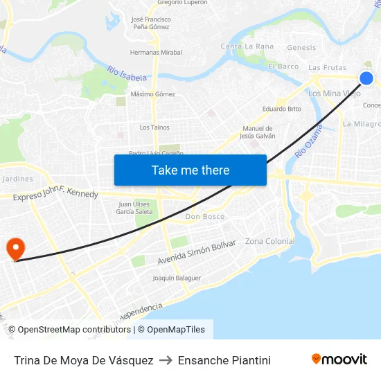 Trina De Moya De Vásquez to Ensanche Piantini map