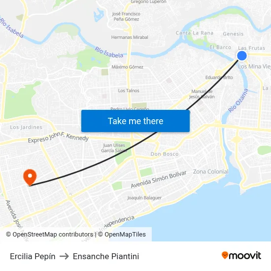 Ercilia Pepín to Ensanche Piantini map