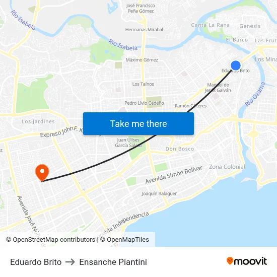Eduardo Brito to Ensanche Piantini map