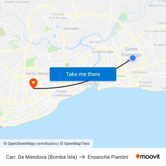 Carr. De Mendosa (Bomba Isla) to Ensanche Piantini map