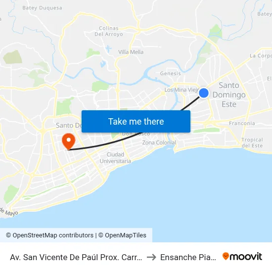 Av. San Vicente De Paúl Prox. Carr. Mella to Ensanche Piantini map