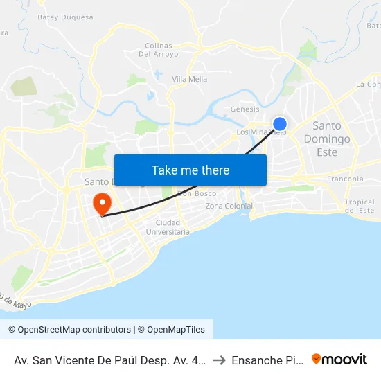 Av. San Vicente De Paúl Desp. Av. 4 De Agosto to Ensanche Piantini map