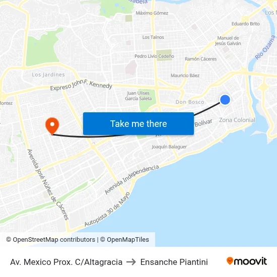 Av. Mexico Prox. C/Altagracia to Ensanche Piantini map