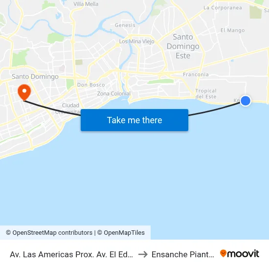 Av. Las Americas Prox. Av. El Edén to Ensanche Piantini map