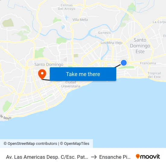 Av. Las Americas Desp. C/Esc. Patria Mella to Ensanche Piantini map