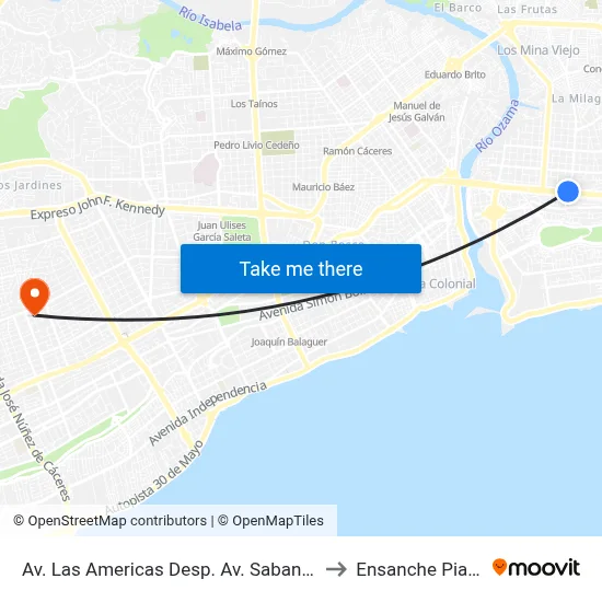 Av. Las Americas Desp. Av. Sabana Larga to Ensanche Piantini map