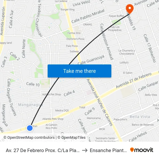 Av. 27 De Febrero Prox. C/La Plaza to Ensanche Piantini map