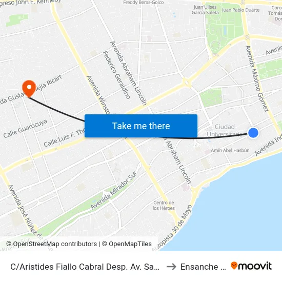 C/Aristides Fiallo Cabral Desp. Av. Santo Tomas De Aquino to Ensanche Piantini map