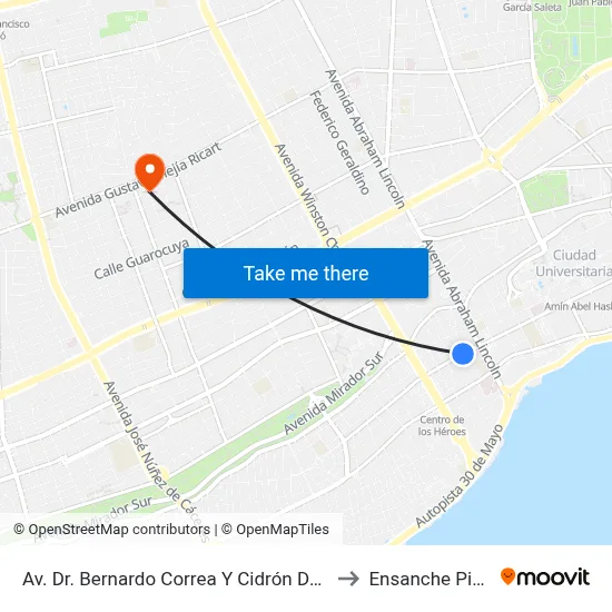 Av. Dr. Bernardo Correa Y Cidrón Desp. C/1ra to Ensanche Piantini map