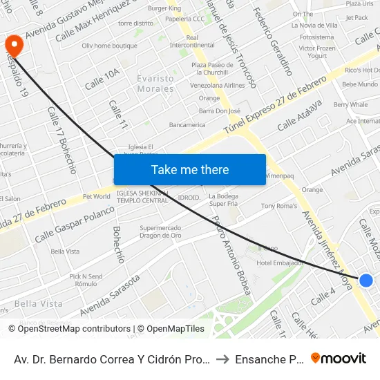 Av. Dr. Bernardo Correa Y Cidrón Prox. C/Interior A to Ensanche Piantini map