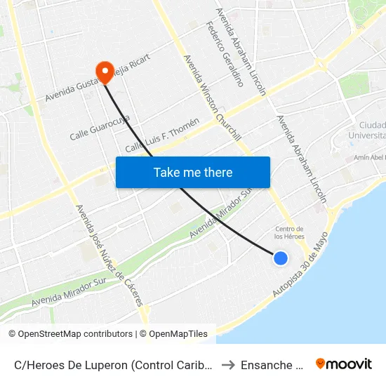 C/Heroes De Luperon (Control Caribe Tours Urbano) to Ensanche Piantini map