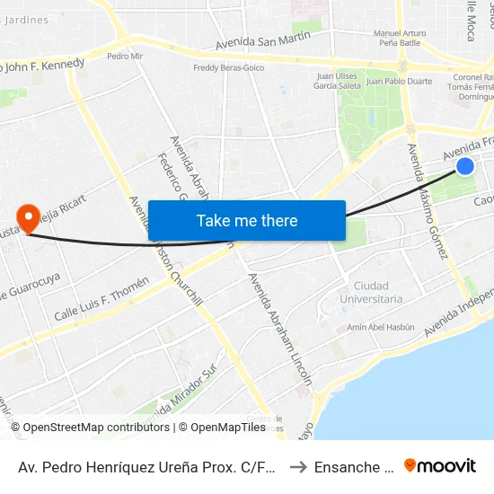 Av. Pedro Henríquez Ureña Prox. C/Felix Maria Del Monte to Ensanche Piantini map